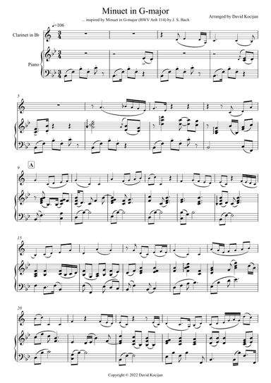 Minuet in G-major (clarinet & piano) (arr. David Kocijan)