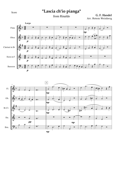 Lascia ch'io pianga, Aria from the opera "Rinaldo" (Woodwind Quintet: Fl,Ob,Cl,Hn,Bsn) (arr. Rotem Weinberg)