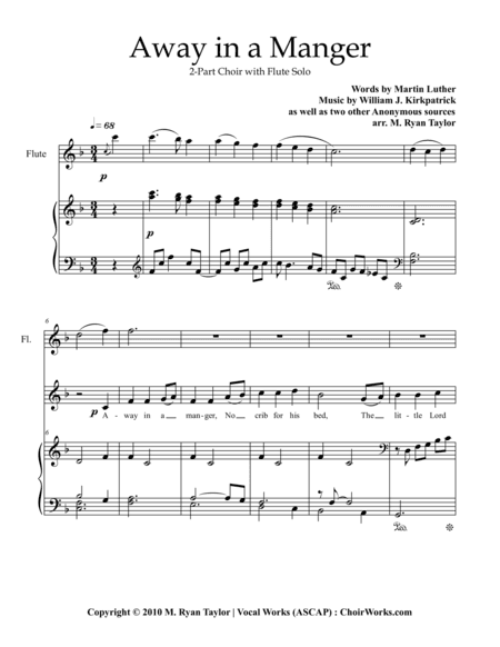 Away in a Manger : 2-part Choir, Piano and Flute (arr. M. Ryan Taylor)