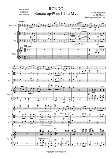 Beethoven - Rondo Op.49 - Clarinet Viola Cello  Piano, Piano Quartet (arr. TK Murray)