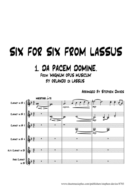 'Six For Six From Lassus' for Clarinet Sextet (arr. Stephen Davies)