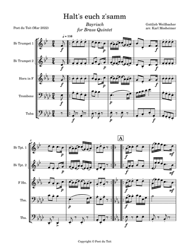 Halt's euch z'samm - Gottlieb Weißbacher arr. Karl Mosheimer (Brass Quintet) (arr. Karl Mosheimer & Peet du Toit)