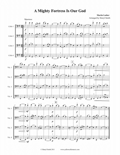 A Mighty Fortress is Our God for four cellos (cello quartet) (arr. Yellow Cello Music)