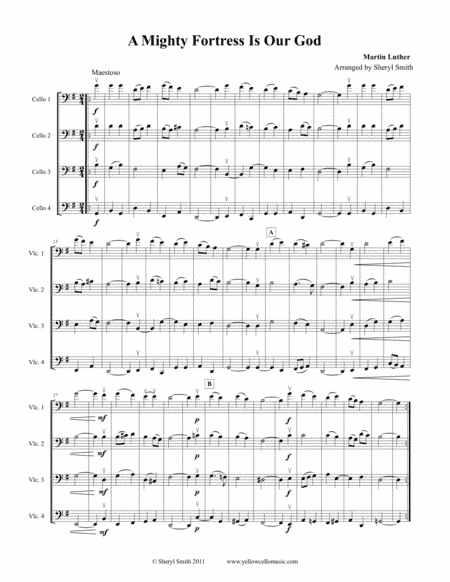 A Mighty Fortress is Our God for four cellos (cello quartet) (arr. Yellow Cello Music)
