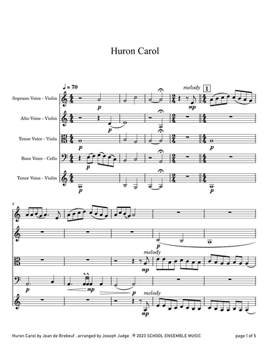 Huron Carol for String Quartet in Schools (arr. Joseph Judge)