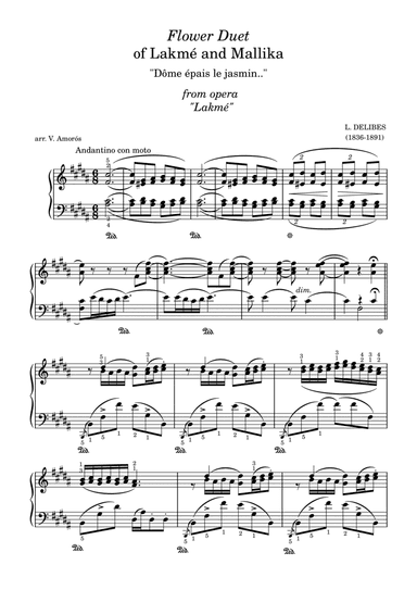 Flower Duet from Lakmé for piano solo (arr. V. Amorós)