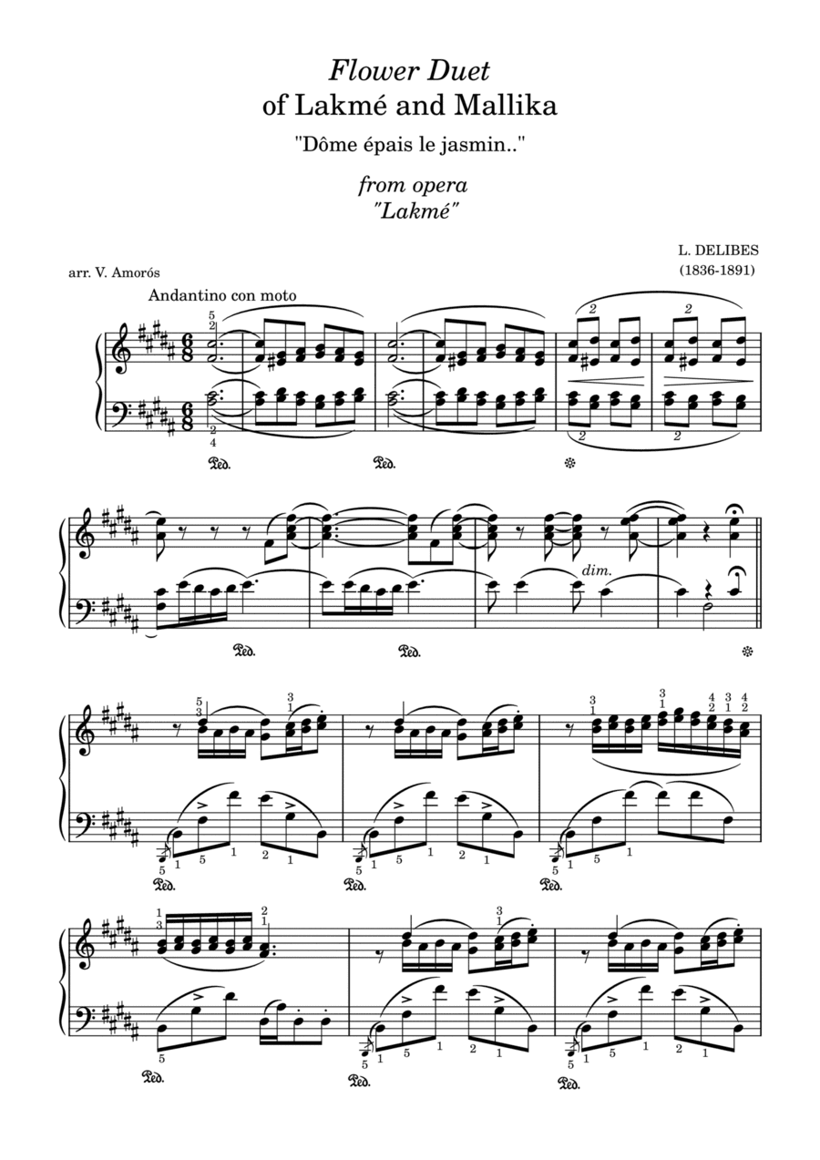 Flower Duet from Lakmé for piano solo (arr. V. Amorós)