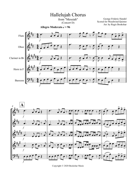 Hallelujah (from "Messiah") (D) (Woodwind Quintet - 1 Flute, 1 Oboe, 1 Clar, 1 Hrn, 1 Bassoon) (arr. Regis Bookshar)