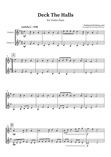 Deck The Halls (Violin Duet) | Christmas Carol (arr. Henrique Oliveira)