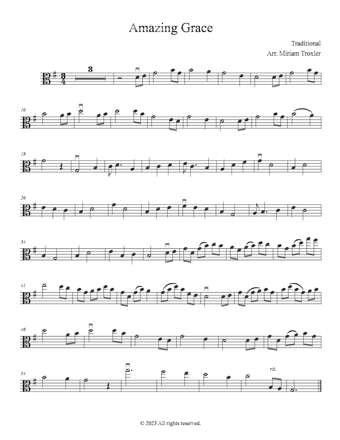 Amazing Grace for Viola and Piano (arr. Miriam Troxler)