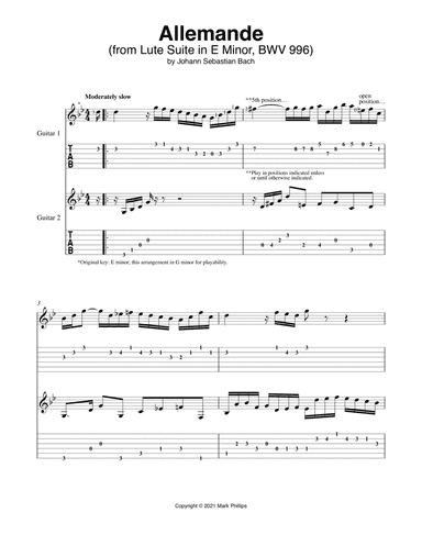 Allemande (from Lute Suite in E Minor, BWV 996) (arr. Mark Phillips)
