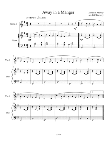 Away in a Manger (violin solo) with optional piano accompaniment (arr. B C Dockery)
