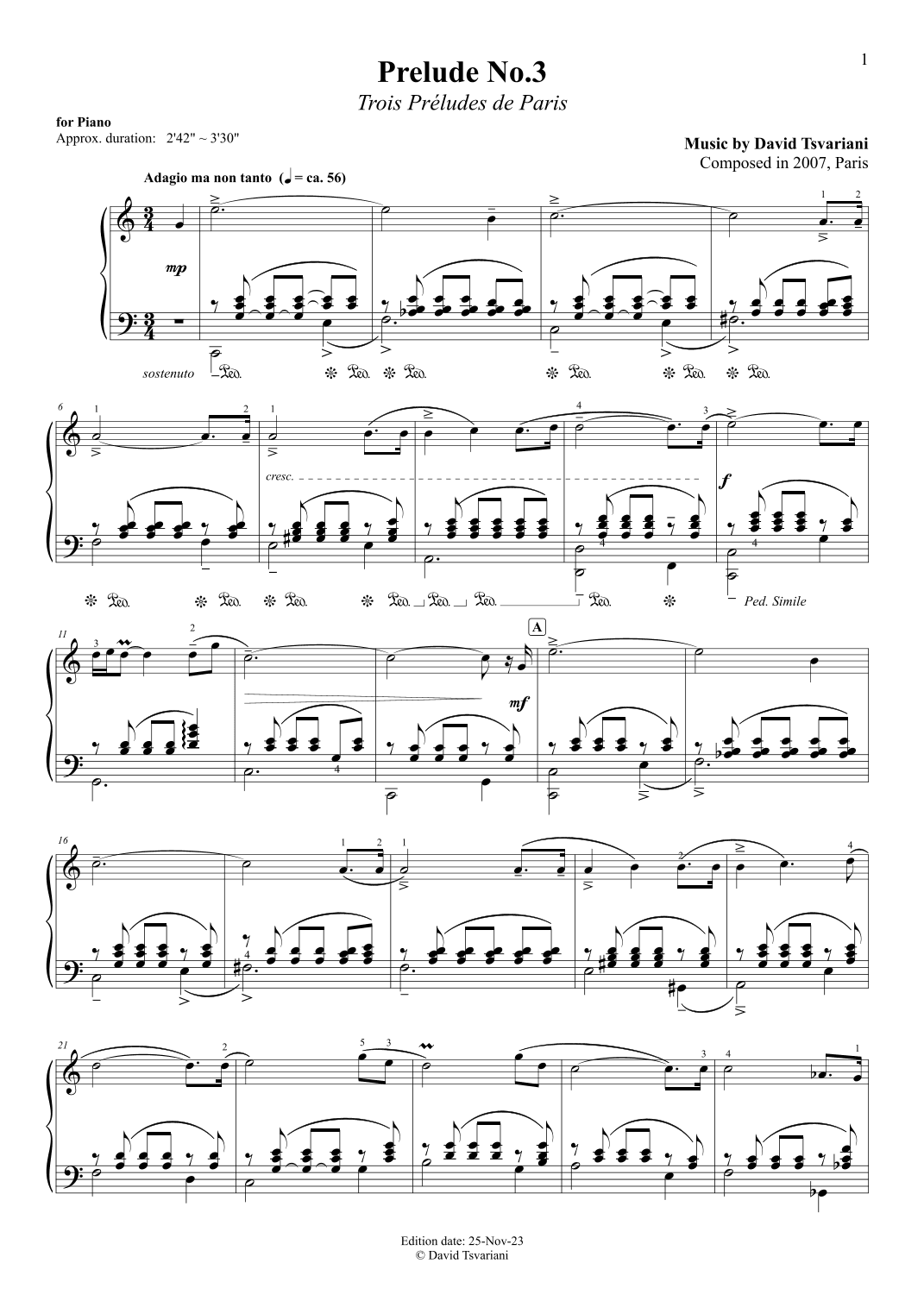 Prelude No.3 (From "Trois Préludes de Paris")