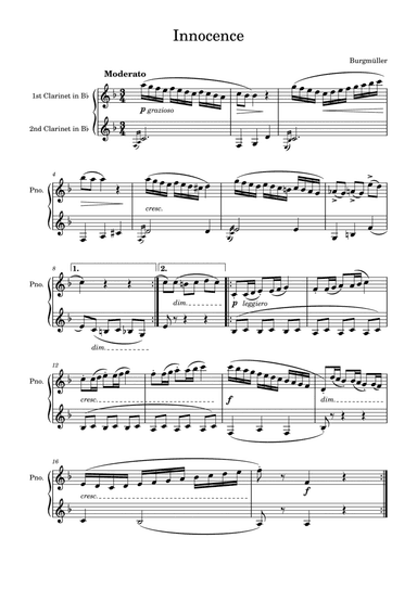 Burgmüller: Innocence for two clarinets (arr. Saho Omukai)