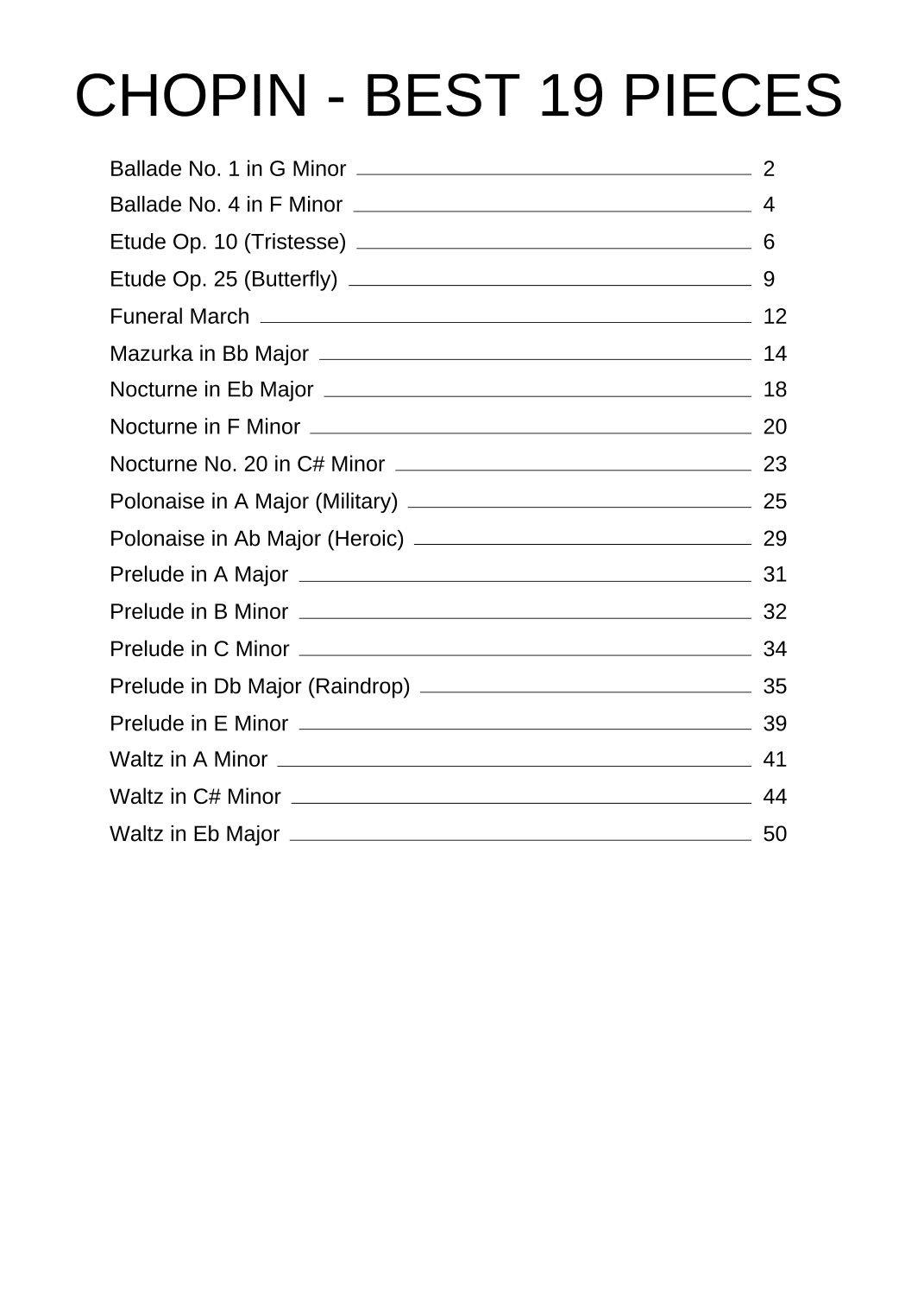 BEST OF FREDERIC CHOPIN (19 TUNES) - Sheet Music Collection [EASY PIANO] (arr. Darek)
