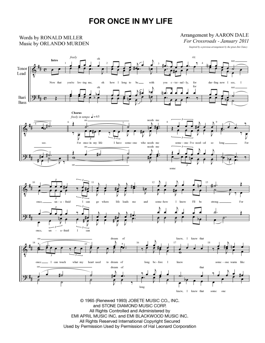 For Once In My Life (arr. Aaron Dale)