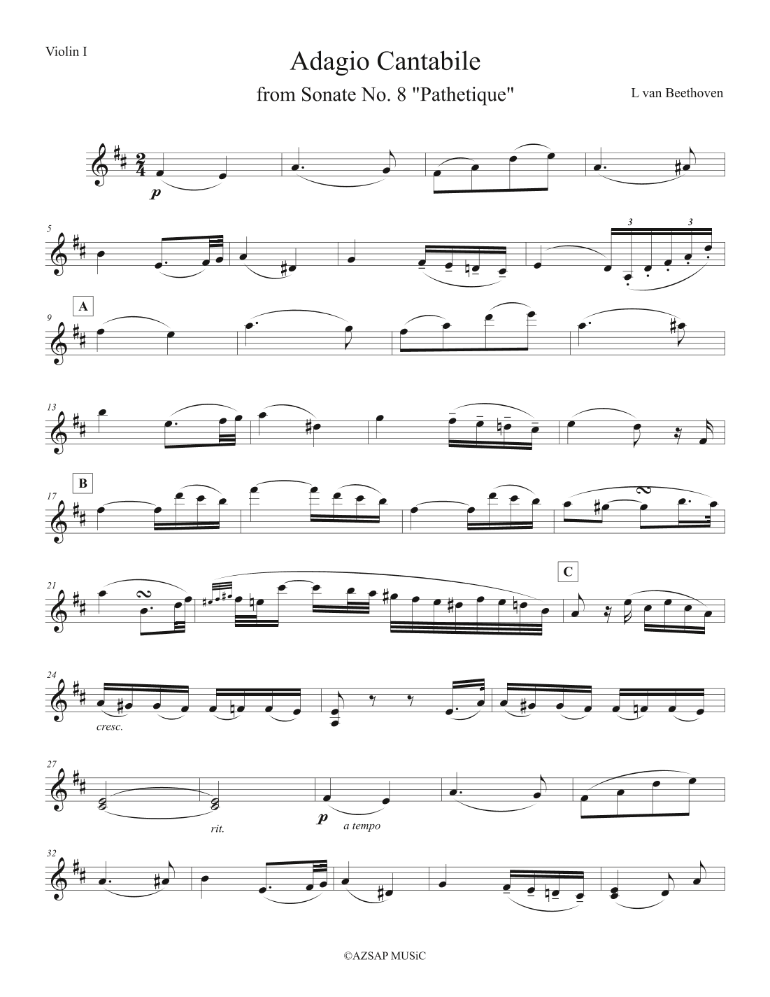 Adagio Cantabile from Sonate No. 8 "Pathetique" op. 13 (arr. AZSAP MUSiC)