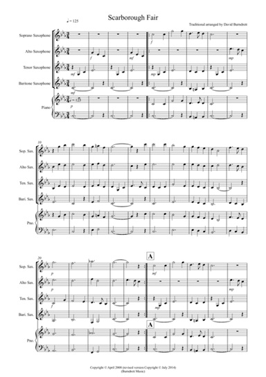 Scarborough Fair for Saxophone Quartet (arr. David Burndrett)