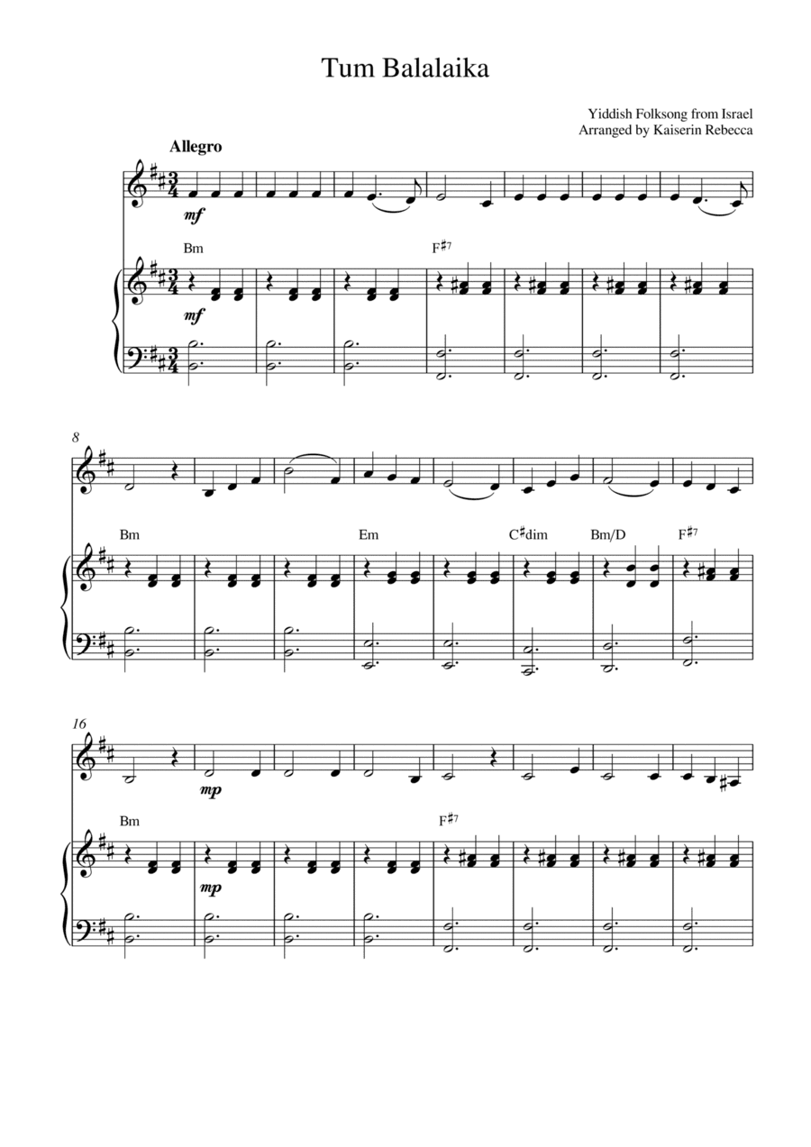 Tum Balalaika (for violin solo and piano accompaniment) (arr. Kaiserin Rebecca)