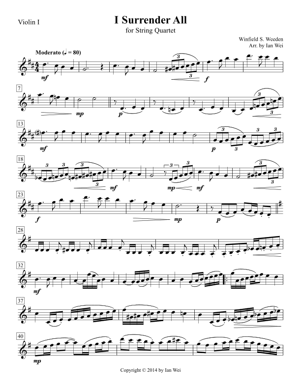 I Surrender All for String Quartet (arr. Ian Wei)