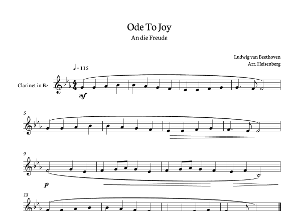 Beethoven - Ode to Joy for clarinet in Db major. (arr. Heisenberg)