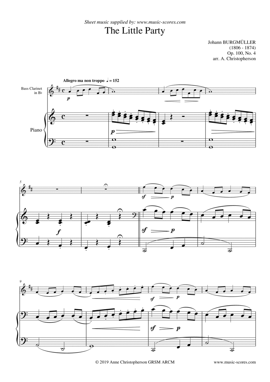 A Little Party - Burgmuller Op.100, No.4 - Bass Clarinet and Piano (arr. Anne L Christopherson GRSM ARCM)