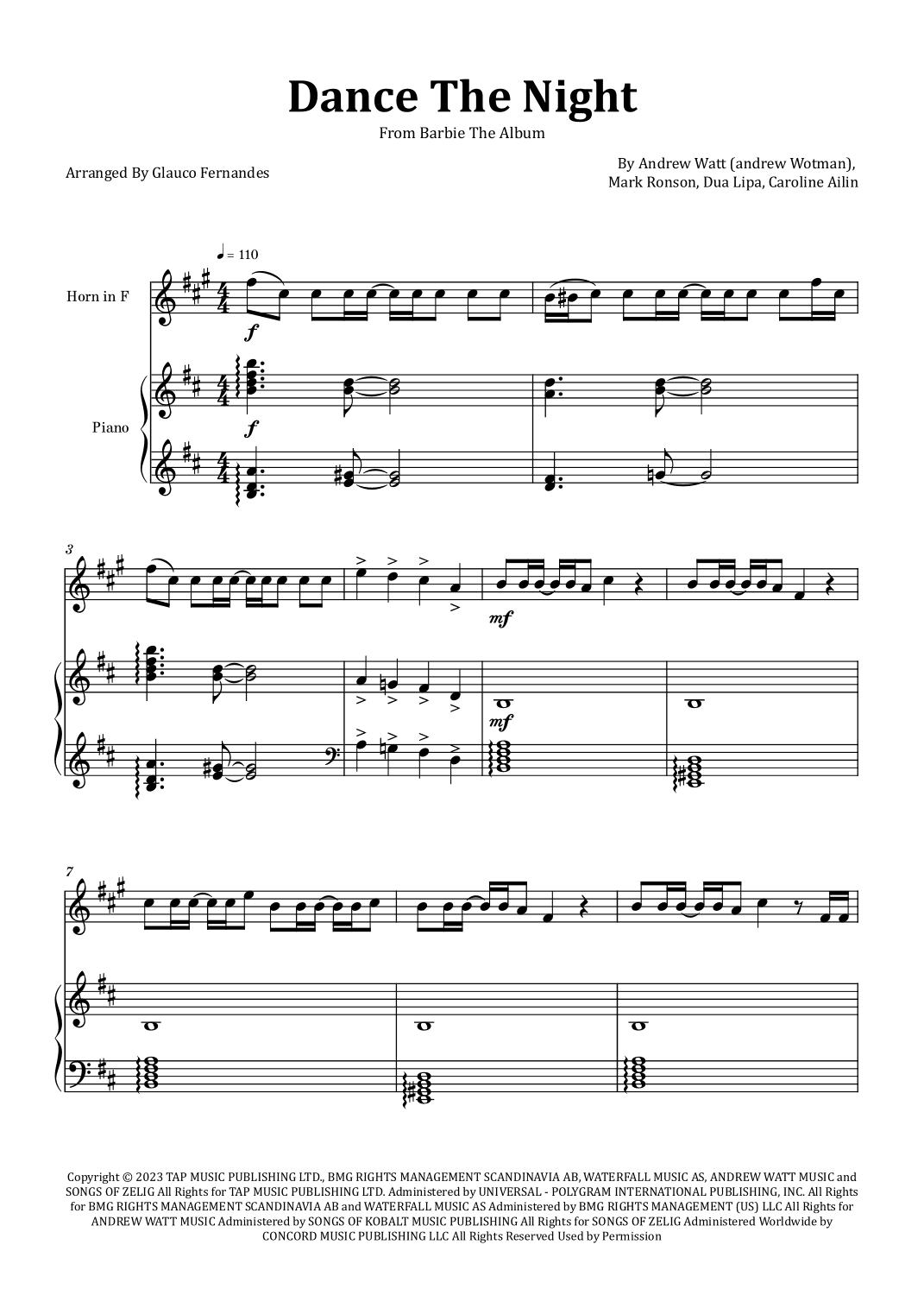 Dance The Night (arr. Glauco Fernandes)