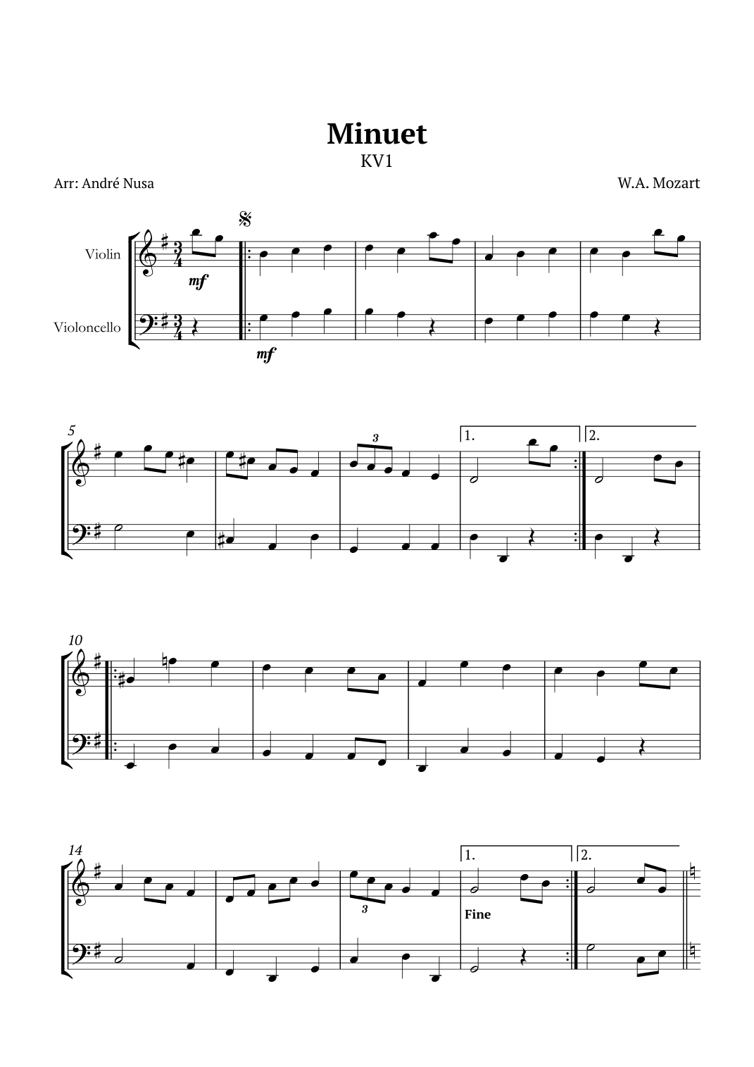 Minuet KV1 (arr. André Nusa)