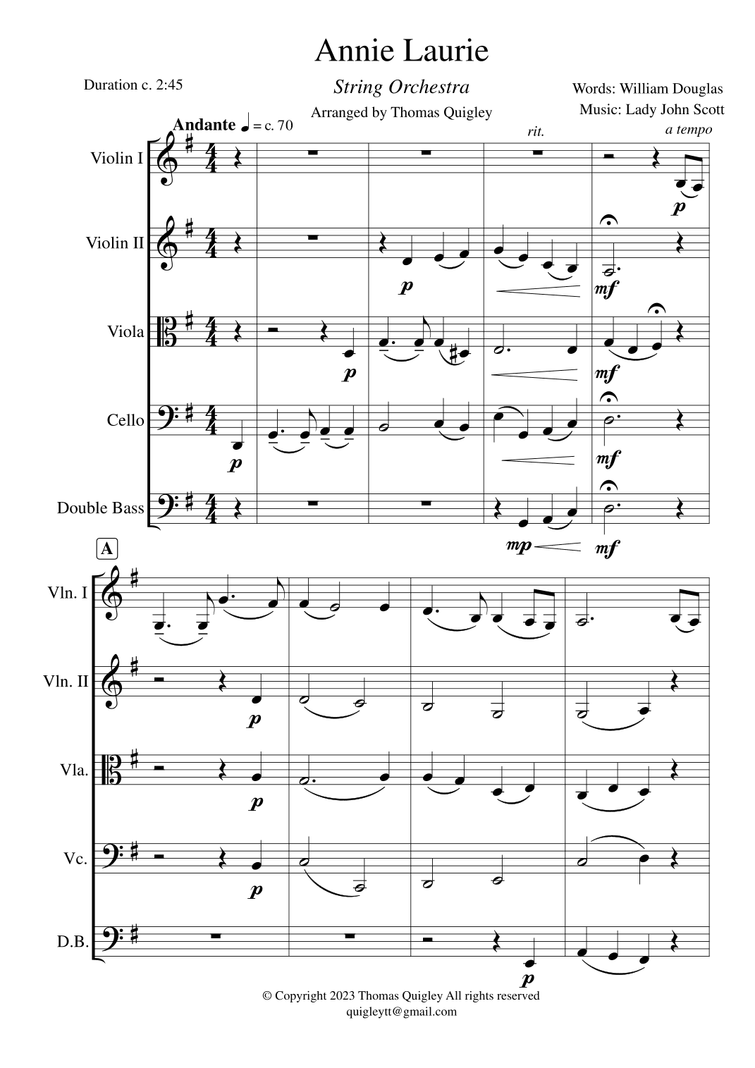 Annie Laurie (arr. Thomas Quigley)