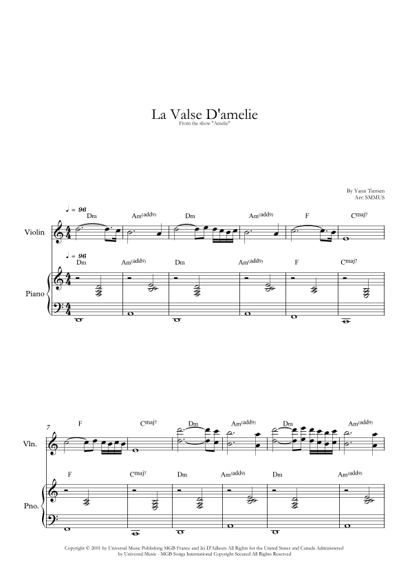 La Valse D'amelie (arr. SMMUS)