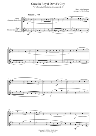 Once In Royal David’s City (for oboe duet, suitable for grades 2-6) (arr. Edwin Sung)