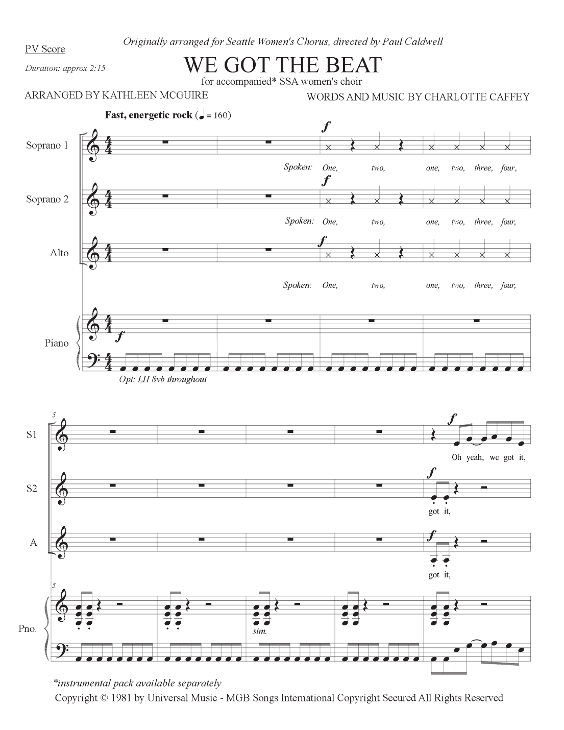 We Got The Beat (arr. Kathleen McGuire)