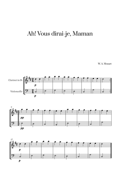 W. A. Mozart - Ah! Vous dirai-je, Maman for Clarinet and Cello (arr. Cadenza Editions)