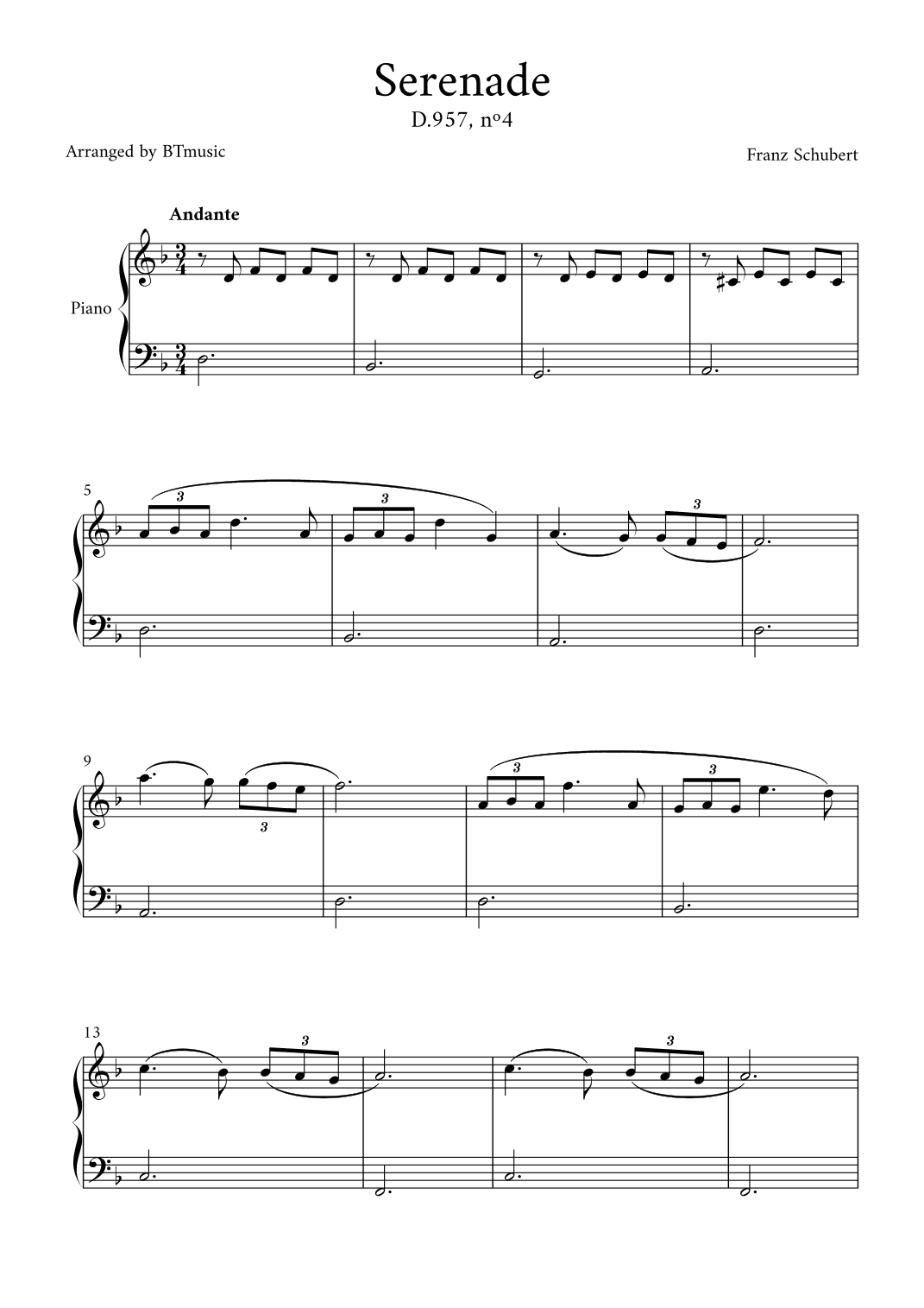 Serenade (D.957, n.4) - Schubert (arr. BTmusic)