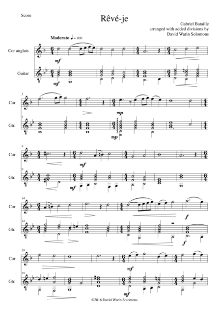 Rêvé-je (Am I Dreaming?) for cor anglais and guitar (arr. David Warin Solomons)