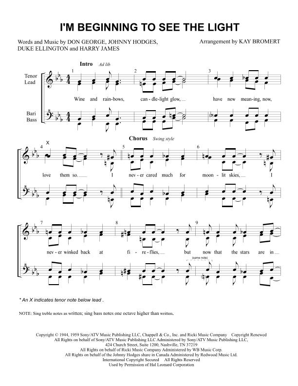 I'm Beginning To See The Light (arr. Kay Bromert)