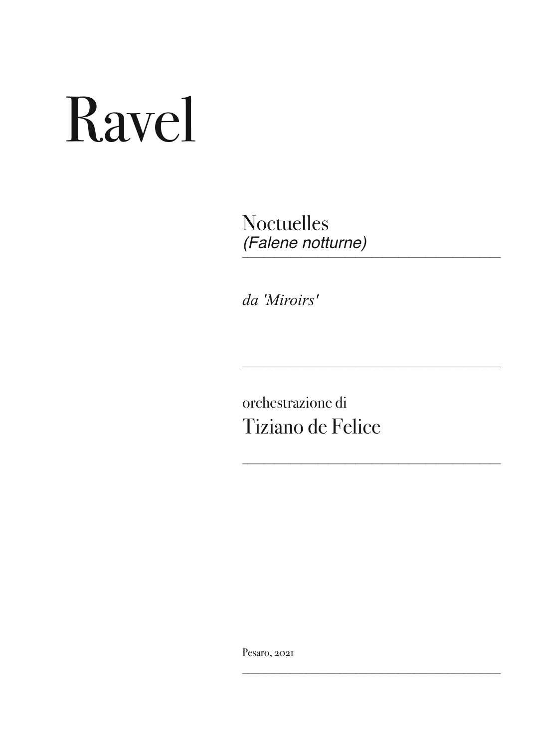 Ravel - Noctuelles (orchestra) - Score Only (arr. Tiziano de Felice)