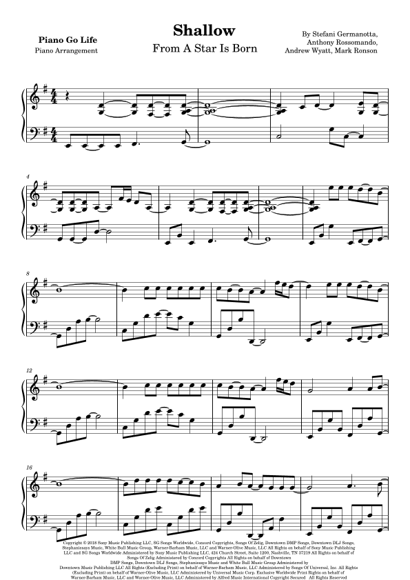 Shallow (arr. Piano Go Life)