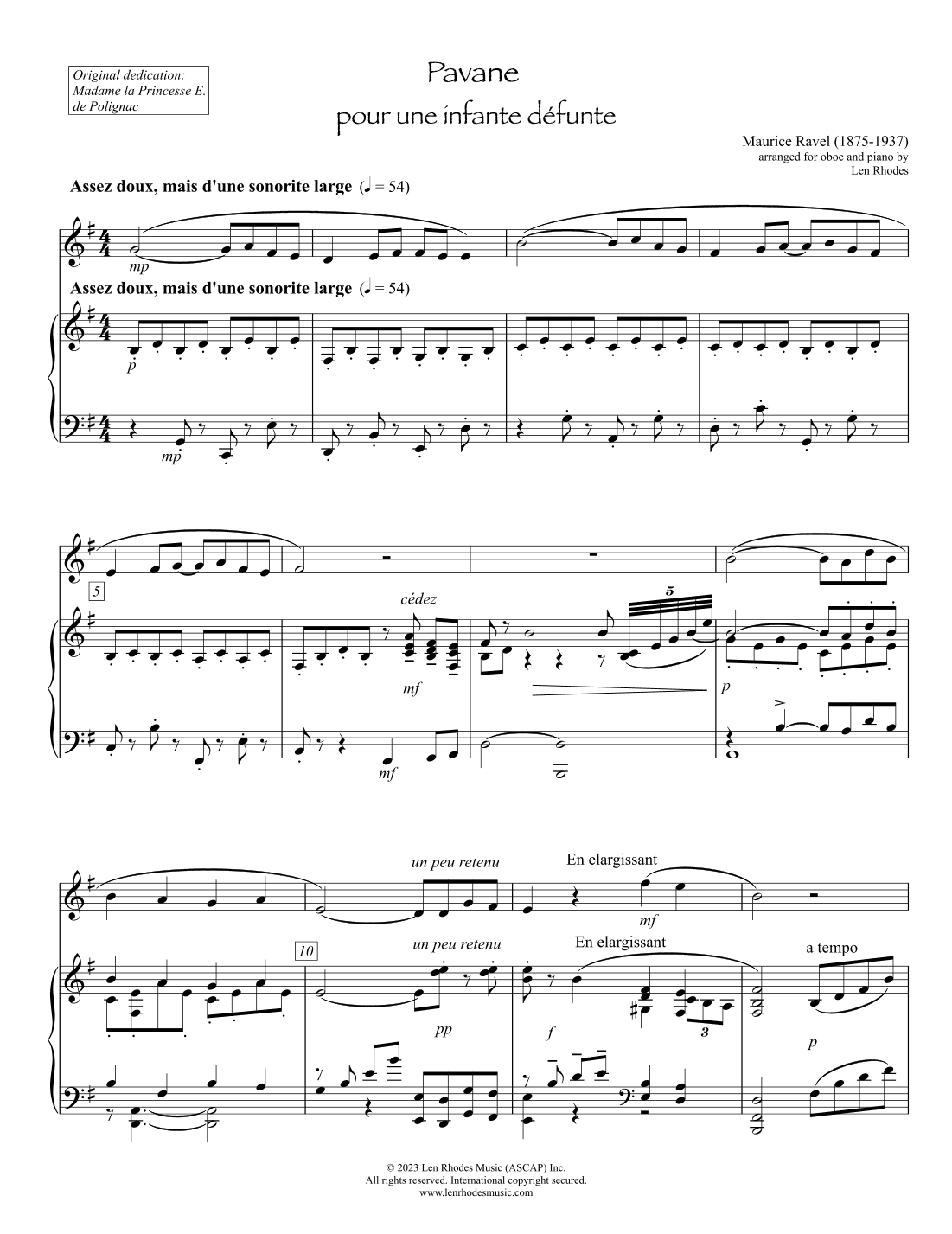 Ravel - Pavane pour une infante défunte, oboe and piano (arr. Len Rhodes)