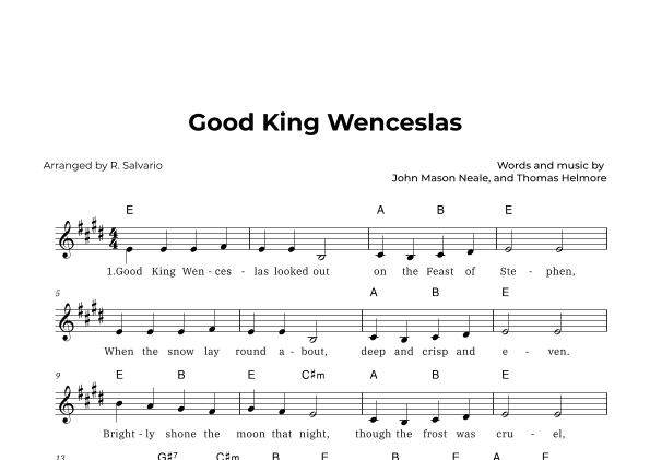 Good King Wenceslas (Key of E Major) (arr. R. Salvario)