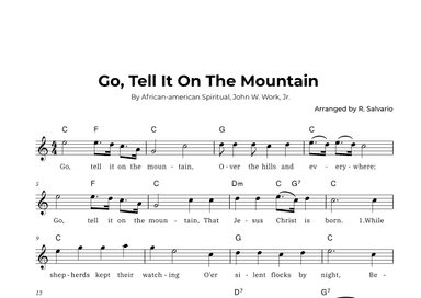 Go, Tell It On The Mountain (Key of C Major) (arr. R. Salvario)