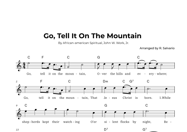 Go, Tell It On The Mountain (Key of C Major) (arr. R. Salvario)