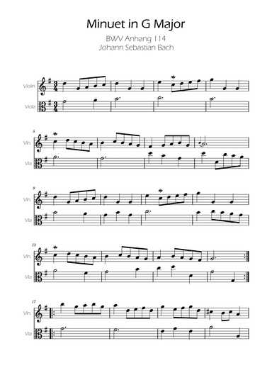 Minuet in G major BWV Anh. 114 - Bach - Violin and Viola (arr. Ygor Nunes)