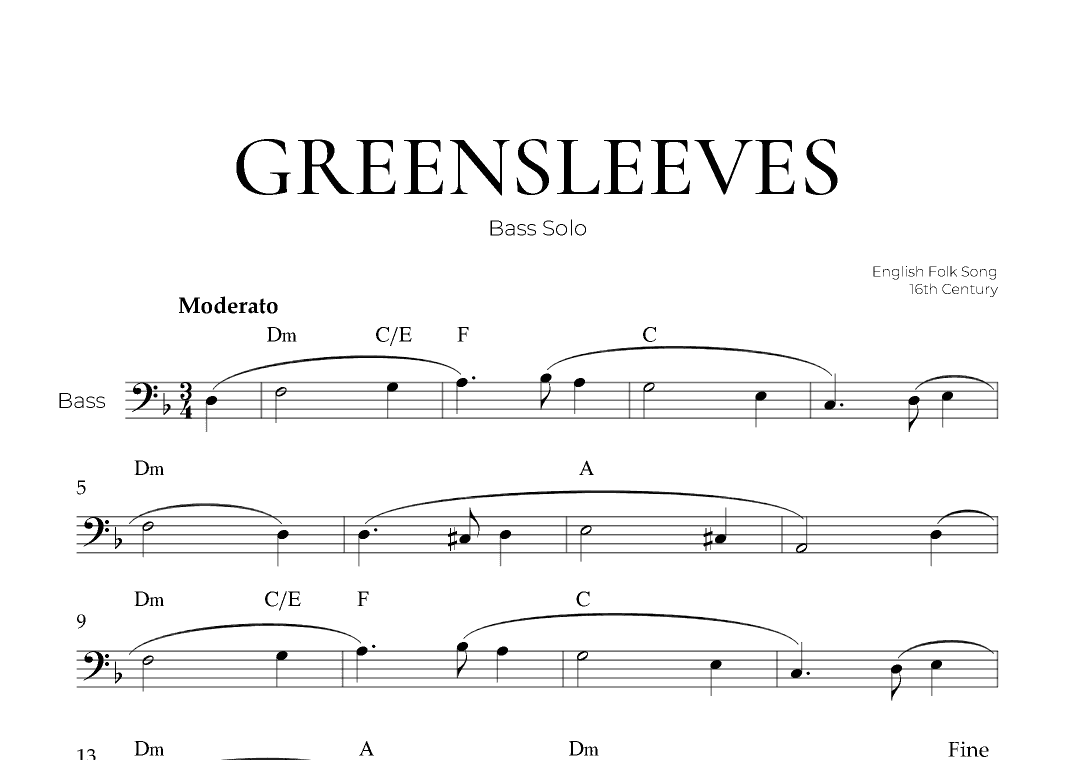 Greensleeves (Bass Solo) - English Folk Song (arr. Pedro Merendi)