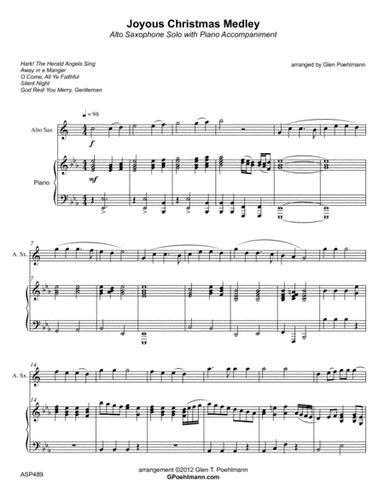 JOYOUS CHRISTMAS MEDLEY for ALTO SAXOPHONE with Piano (5 carol medley) (arr. Glen Poehlmann)