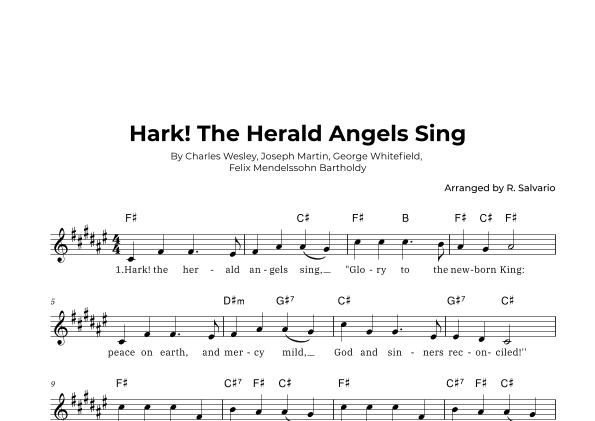 Hark! The Herald Angels Sing (Key of F-Sharp Major) (arr. R. Salvario)