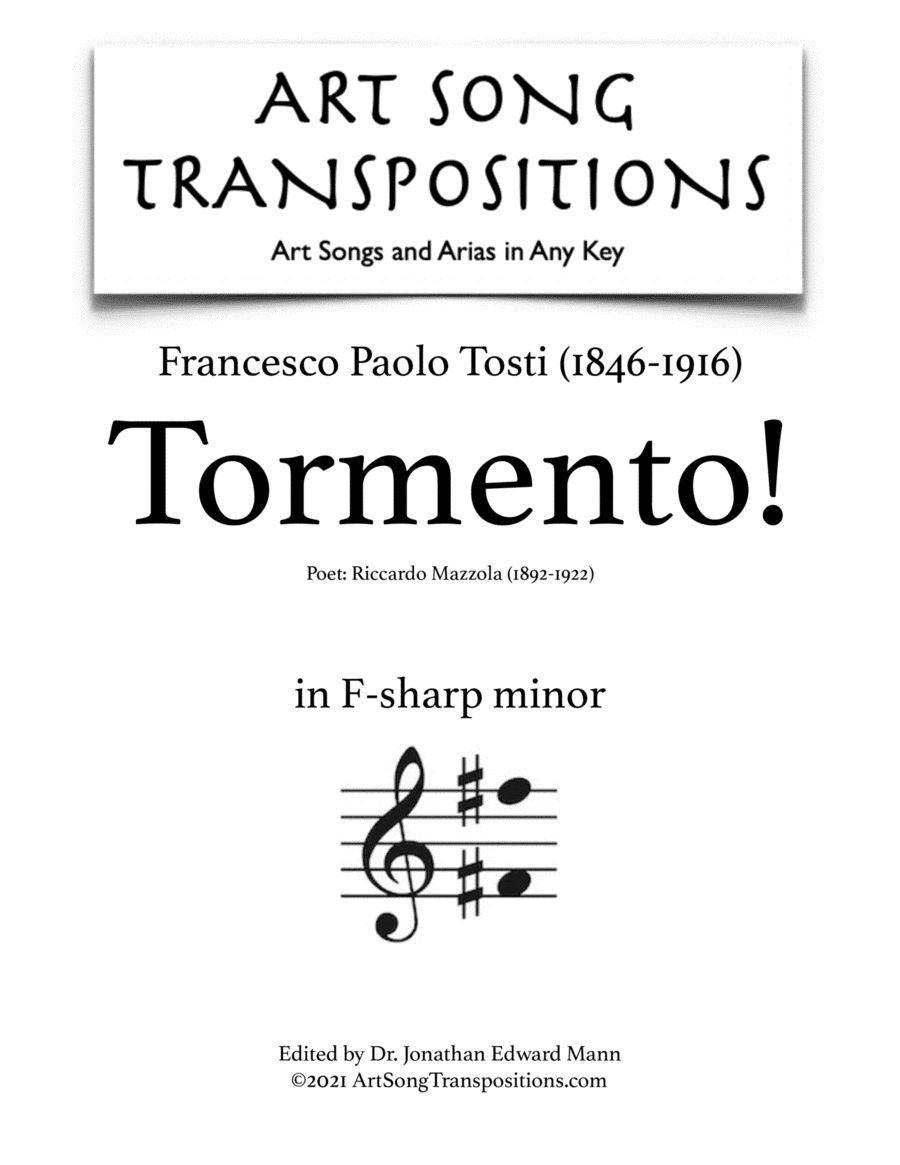 TOSTI: Tormento! (transposed to F-sharp minor) (arr. ArtSongTranspositions.com)