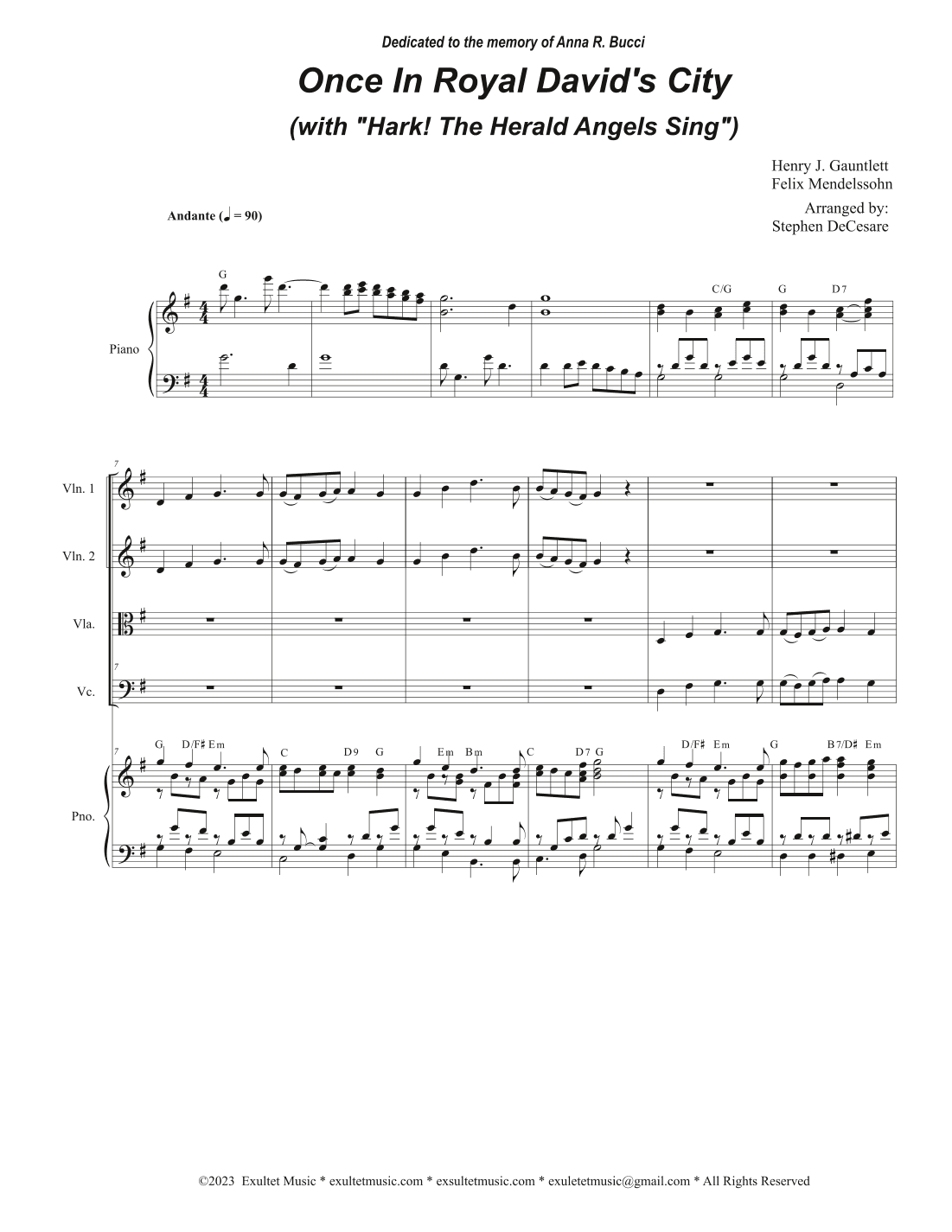 Once In Royal David's City (with "Hark! The Herald Angels Sing") (String Quartet and Piano) (arr. Stephen DeCesare)