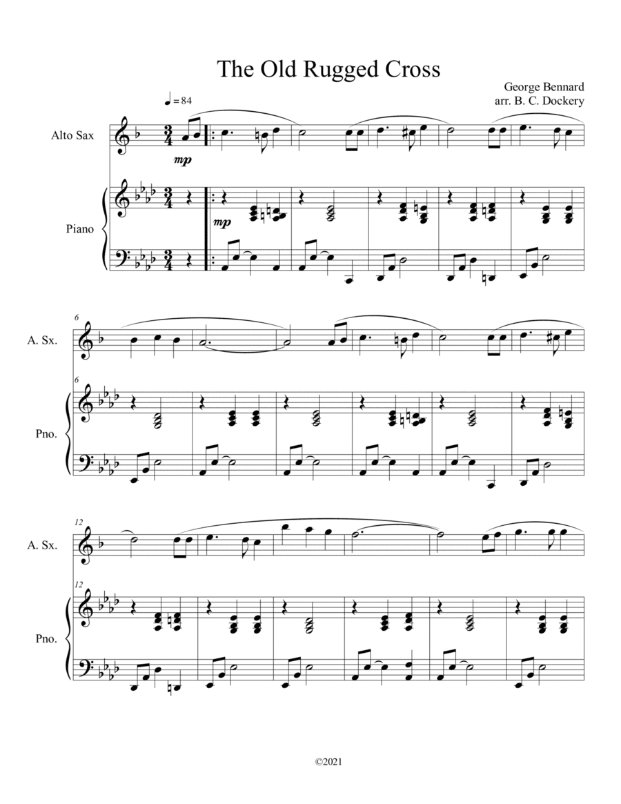 The Old Rugged Cross (alto sax solo) with optional piano accompaniment (arr. B. C. Dockery)