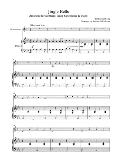 Jingle Bells arranged for Tenor Saxophone & Piano (arr. Andrew Middleton)